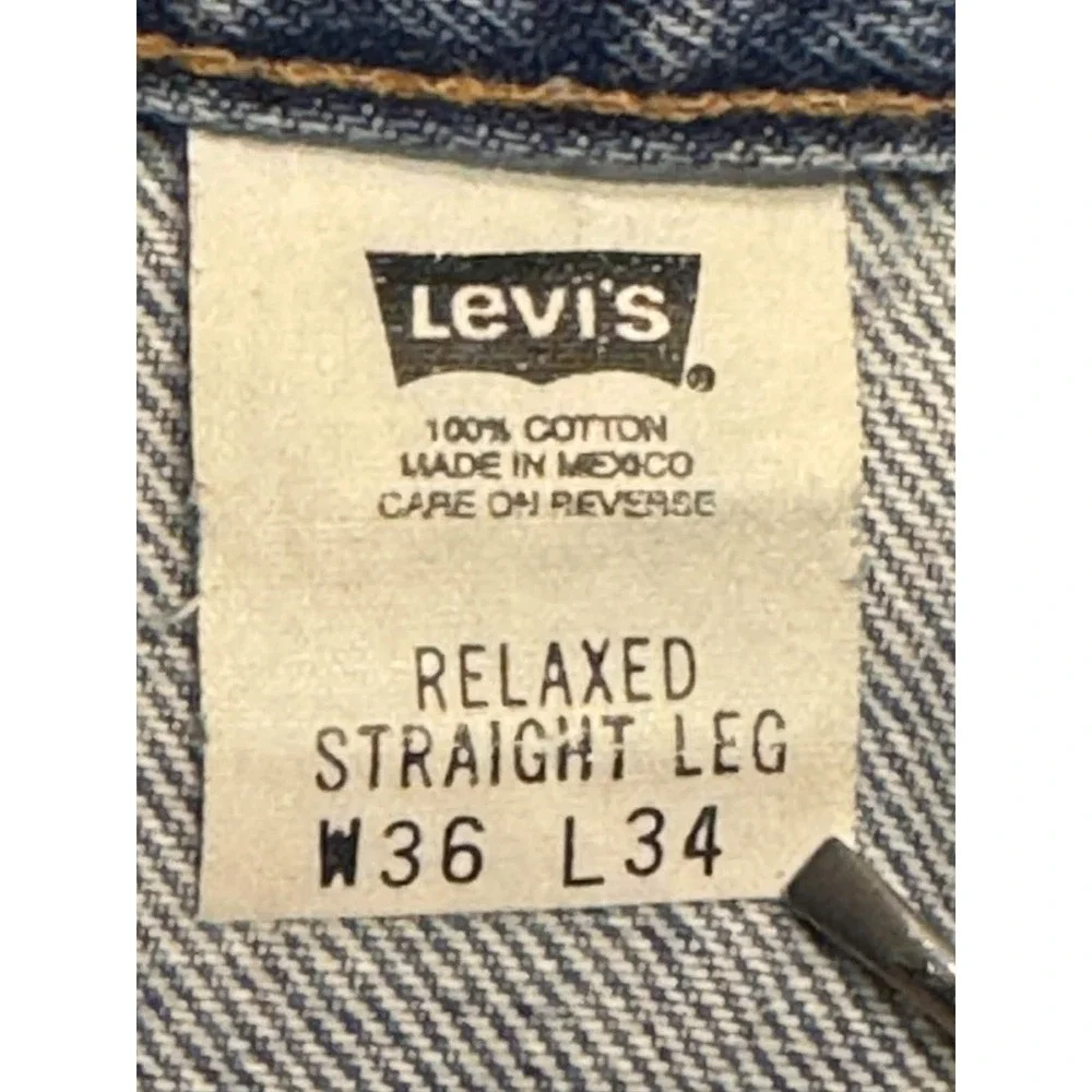 Levis Mens 36x34 Relaxed Straight Leg Jeans Light Blue Distressed Thrashed